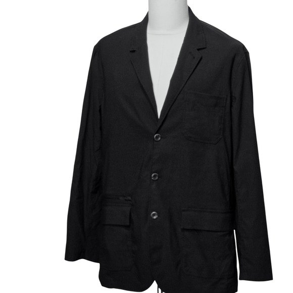 Eddie Bauer Travex Jacket Mens 44 Black Utility Blazer Travel Sport Coat Nylon - Picture 1 of 15
